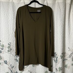 Chico's Olive Long Sleeve Top with Button Detail